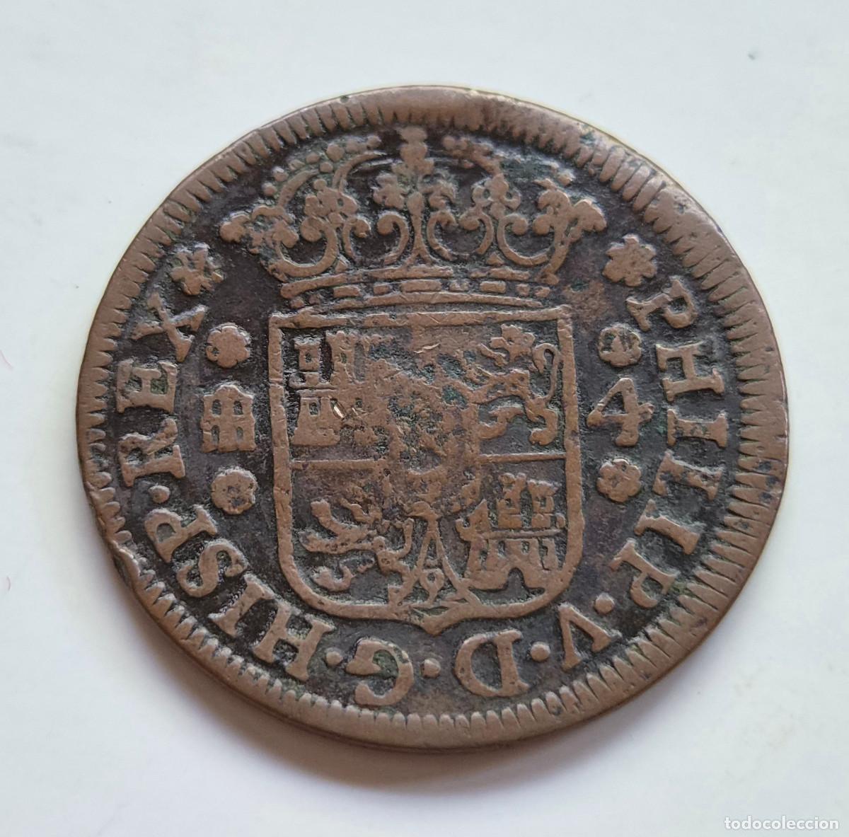 Monedas de Espa&ntilde;a: FELIPE V SEGOVIA 4 MARAVEDIS 1742 - Foto 1