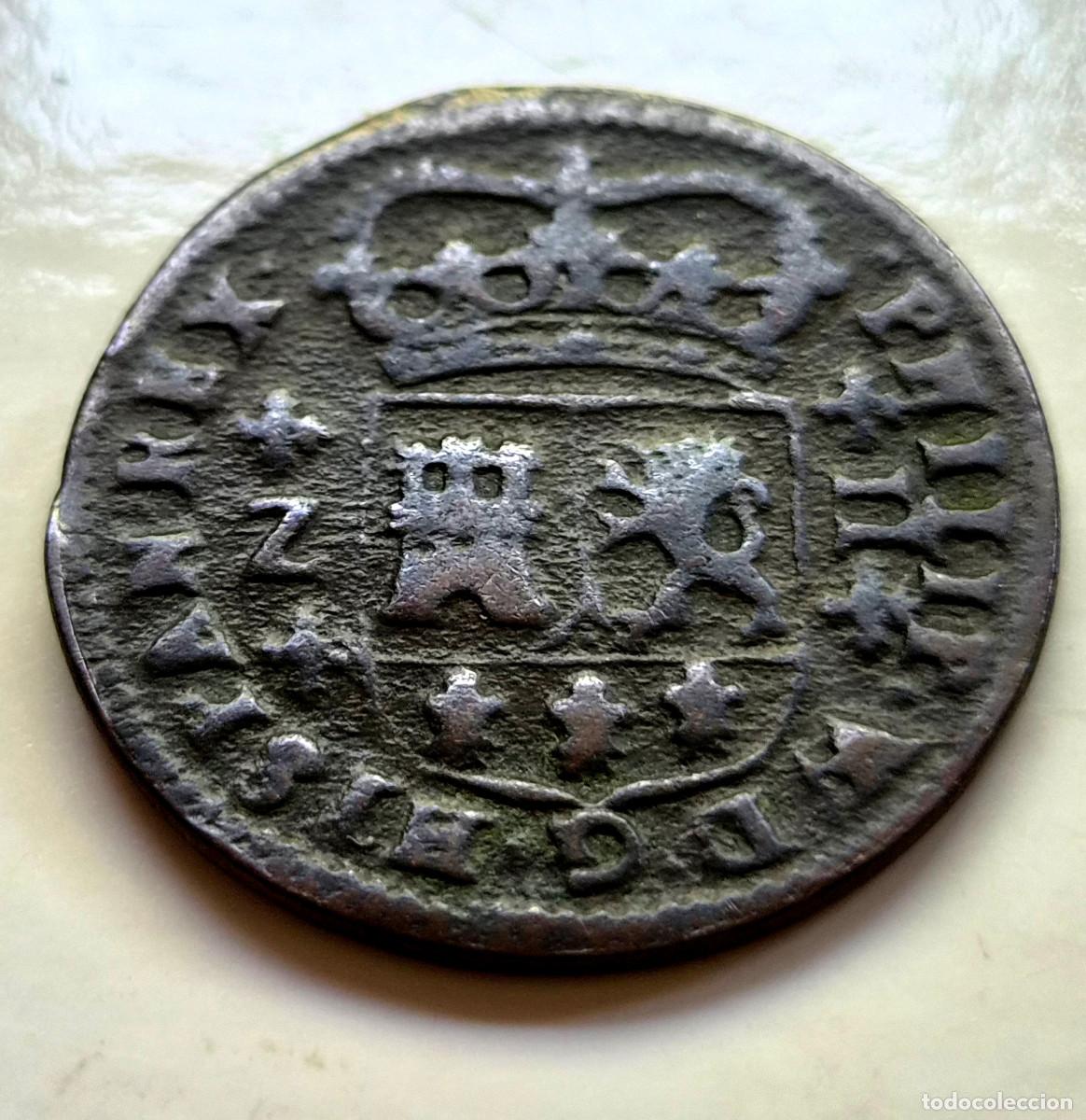 Monedas de Espa&ntilde;a: FELIPE V ZARAGOZA 2 MARAVEDIS 1719 - Foto 2