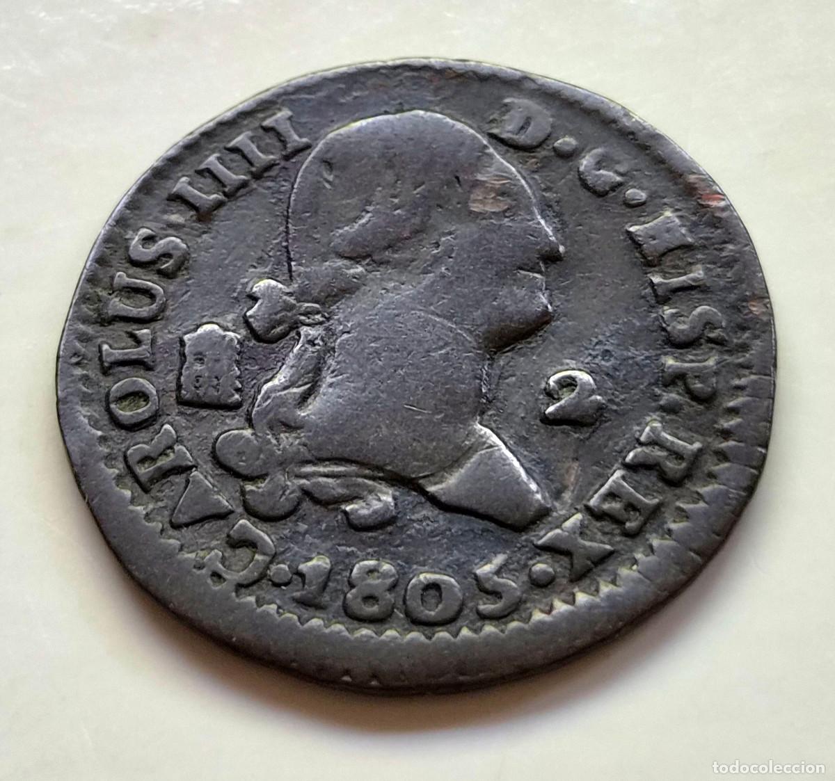 Monedas de Espa&ntilde;a: Carlos IV Segovia 2 maravedis 1805