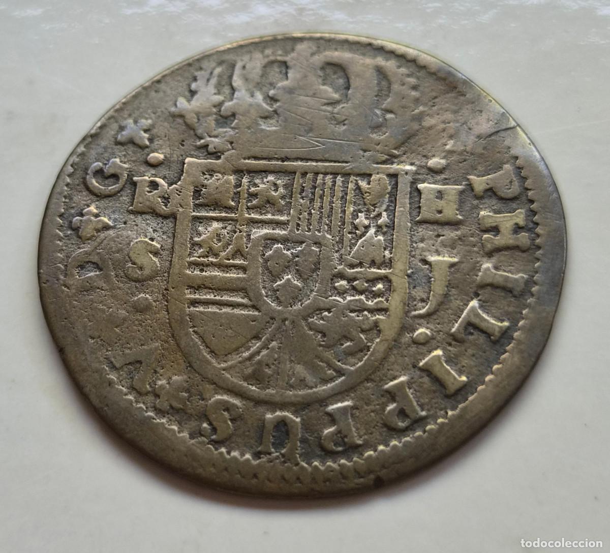 Monedas de Espa&ntilde;a: FELIPE V SEVILLA J 2 REALES 1722. FALSA DE EPOCA