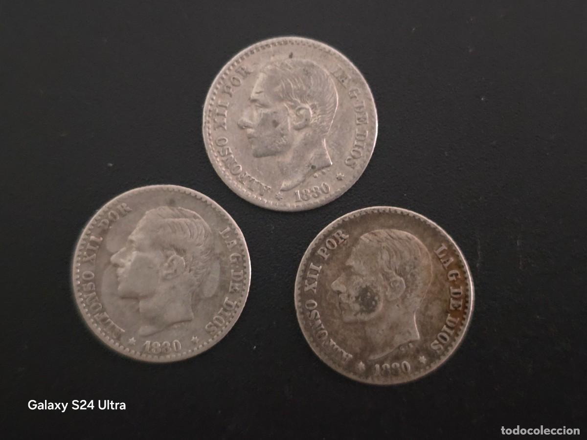 Monedas de Espa&ntilde;a: LOTE DE 3 MONEDAS DE 50 C&Eacute;NTIMOS DE 1880....ALFONSO XII...7,5 GRAMOS DE PLATA....LA DE LAS FOTOS