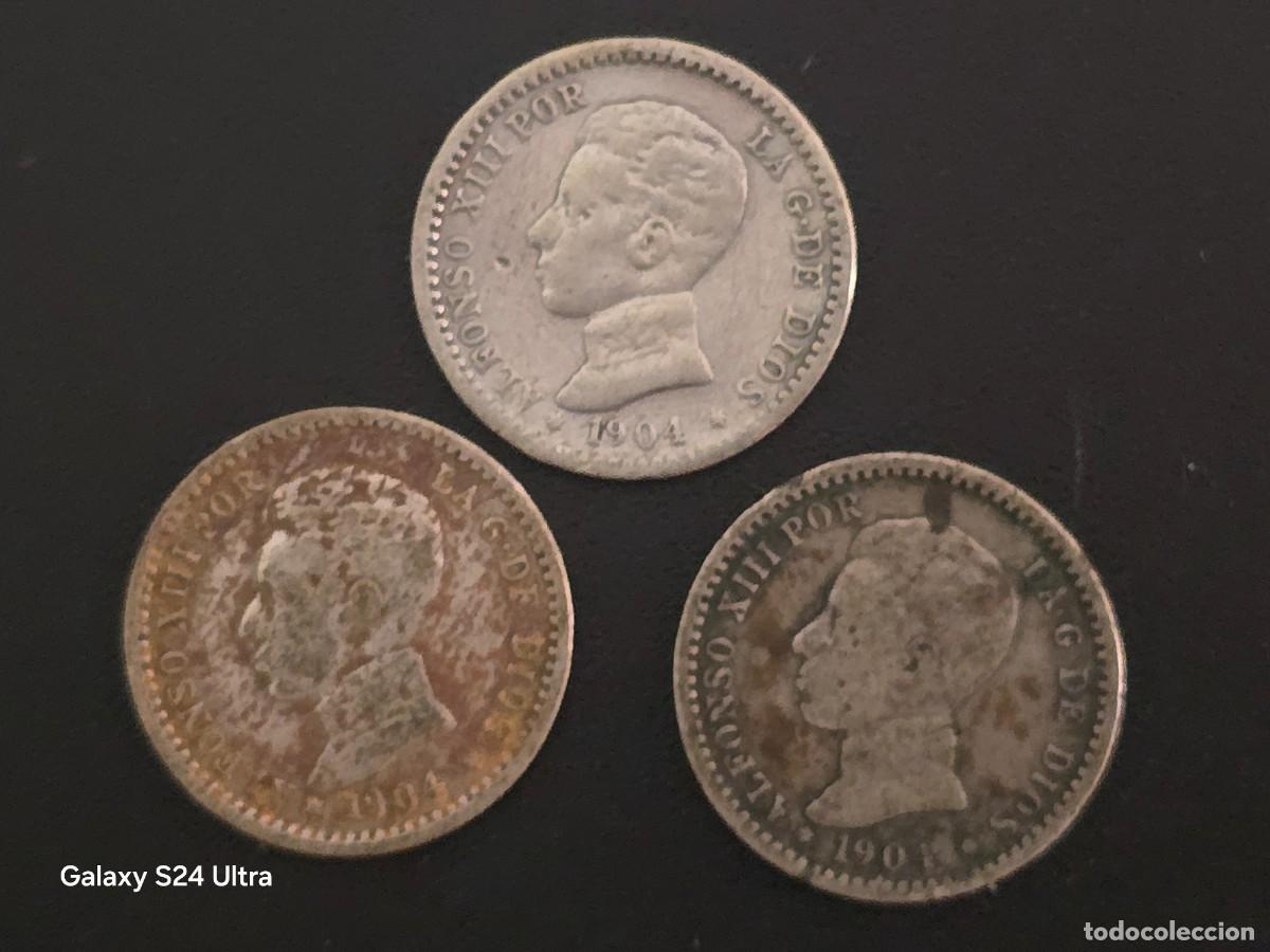 Monedas de Espa&ntilde;a: LOTE DE 3 MONEDAS DE 50 C&Eacute;NTIMOS DE 1904.....ALFONSO XIII...7,5 GRAMOS DE PLATA......LA DE LAS FOTOS