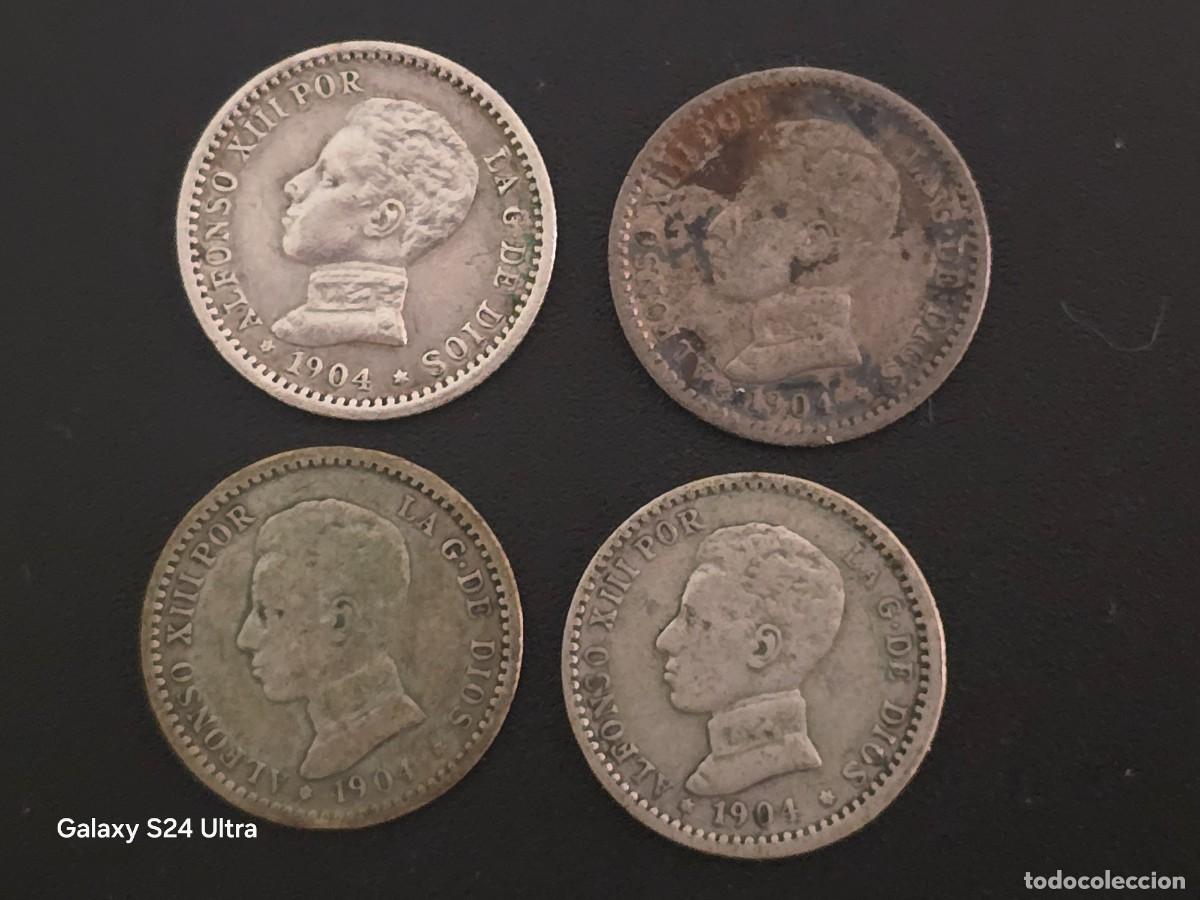 Monedas de Espa&ntilde;a: LOTE DE 4 MONEDAS DE 50 C&Eacute;NTIMOS DE 1904.....ALFONSO XIII...10 GRAMOS DE PLATA......LA DE LAS FOTOS