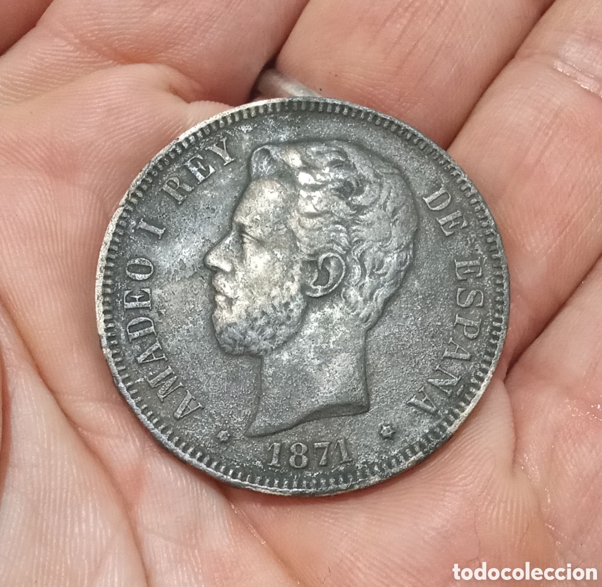 Monedas de Espa&ntilde;a: Amadeo I. 5 pesetas. 1871 - 74 (creo). DEM. Plata. Sin limpiar. Suciedad negra