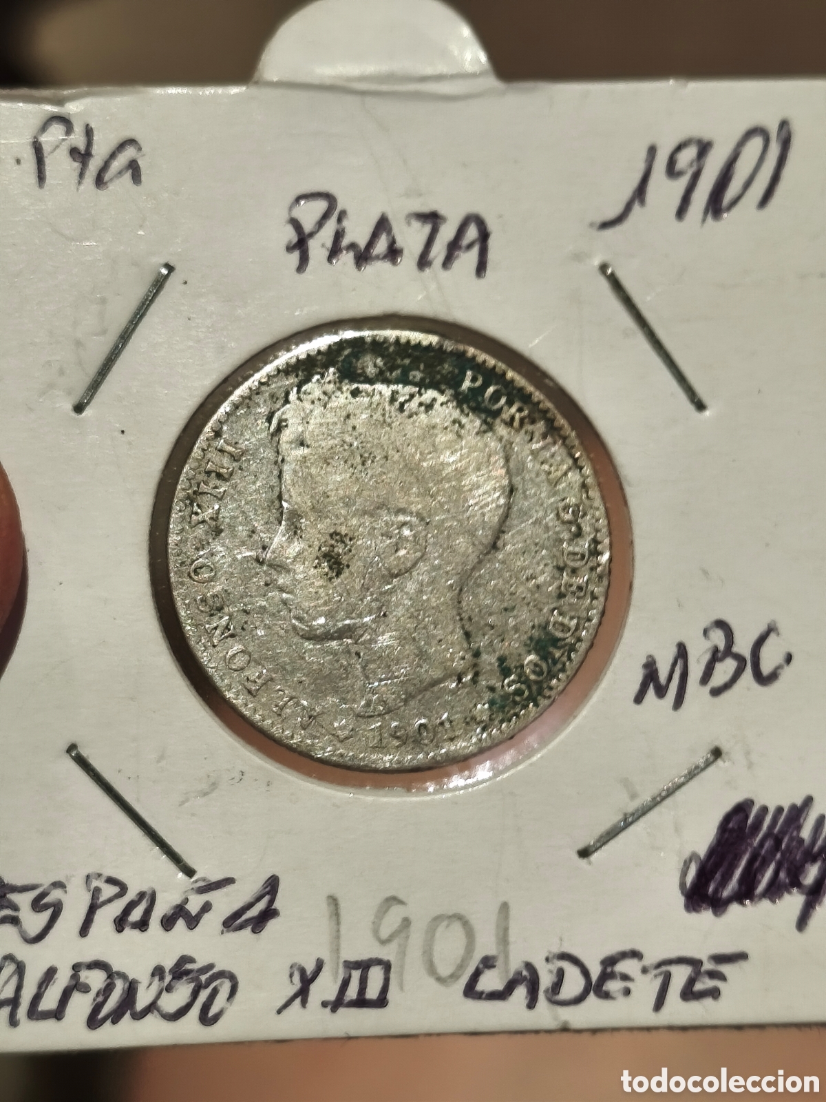 Monedas de Espa&ntilde;a: Moneda de Espa&ntilde;a de 1 ptsa de plata bc Alfonso xlll, 1901 ver