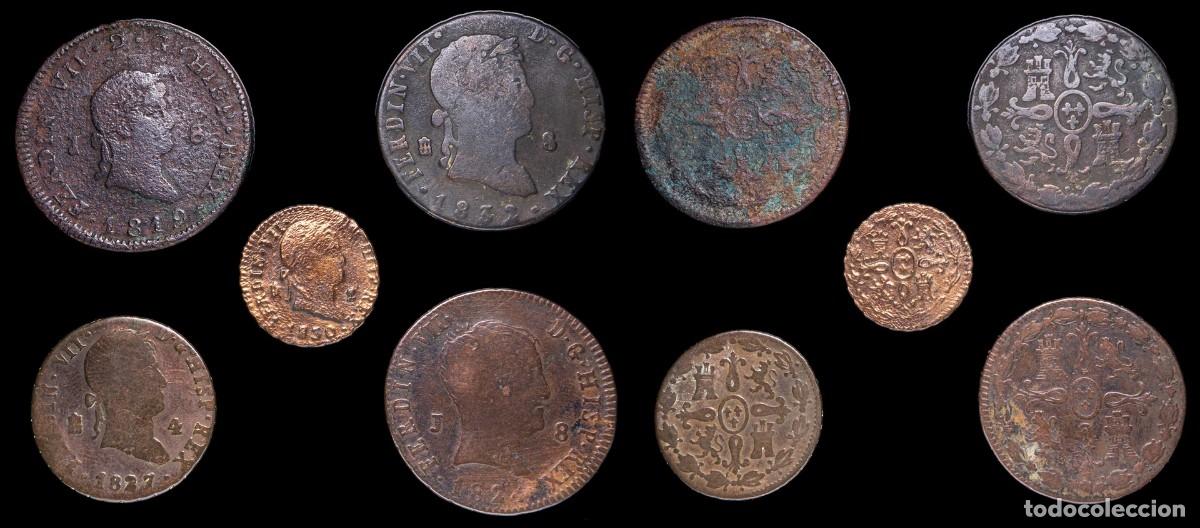 Monedas de Espa&ntilde;a: Ferdinand VII, 2,4 and 8 Maravedis, several mints - 5 Coins Lot.