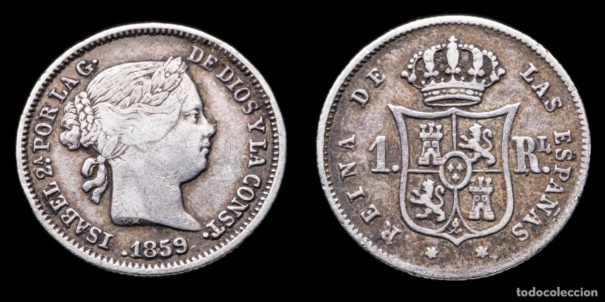 Monedas de Espa&ntilde;a: 1859, 1 Silver Real Isabella II, Madrid Mint - 14 mm / 1,25 gr