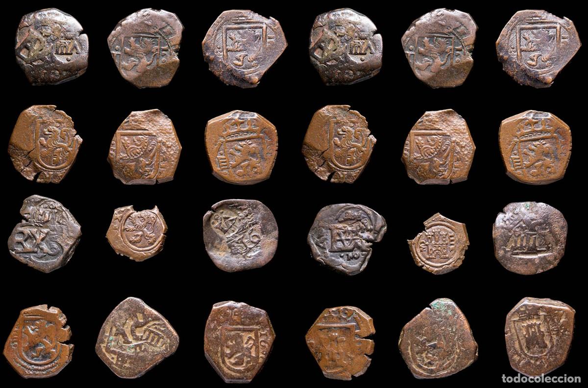 Monedas de Espa&ntilde;a: 17th-Century Spanish Copper Counterstamps (Spanish Cob), 12 Coins Lot