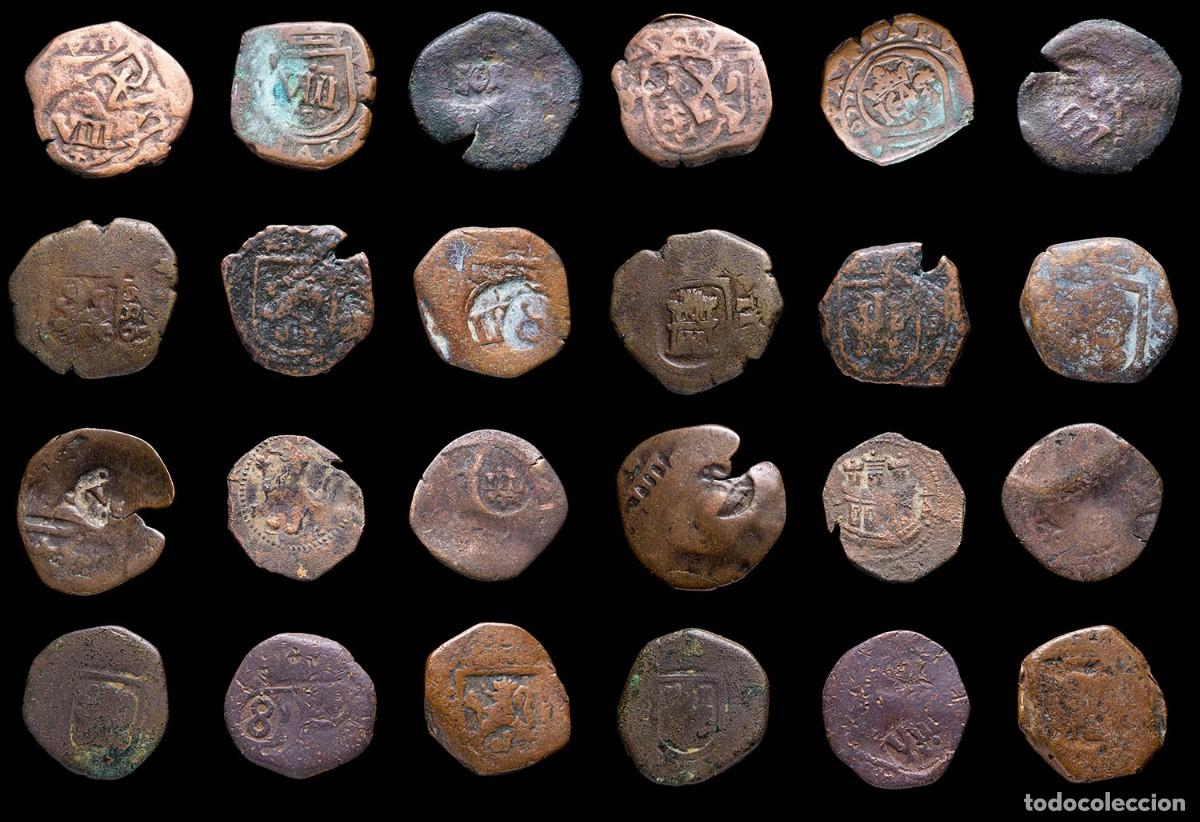 Monedas de Espa&ntilde;a: 17th-Century Spanish Copper Counterstamps (Spanish Cob), 12 Coins Lot