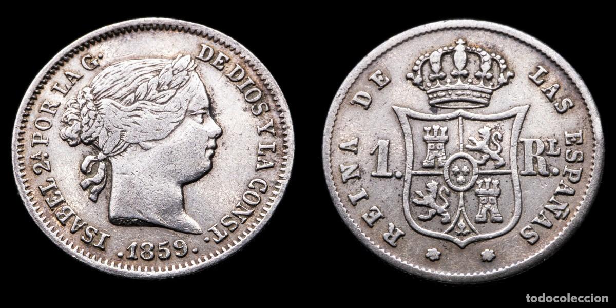 Monedas de Espa&ntilde;a: 1859, 1 Silver Real Isabella II, Madrid Mint - 14 mm / 1,24 gr.