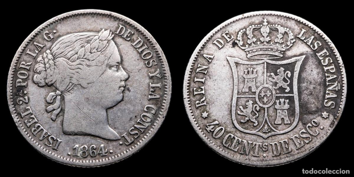 Monedas de Espa&ntilde;a: 1864, 40 Silver Centimos Escudo Isabella II, Madrid Mint - 23 mm / 5,06 gr.