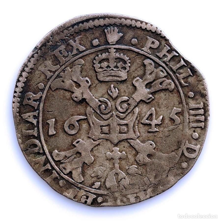 Monedas de Espa&ntilde;a: SC-Spain. Felipe IV. 1/4 Patag&oacute;n. 1645 Amberes. Plata 6,8 g.