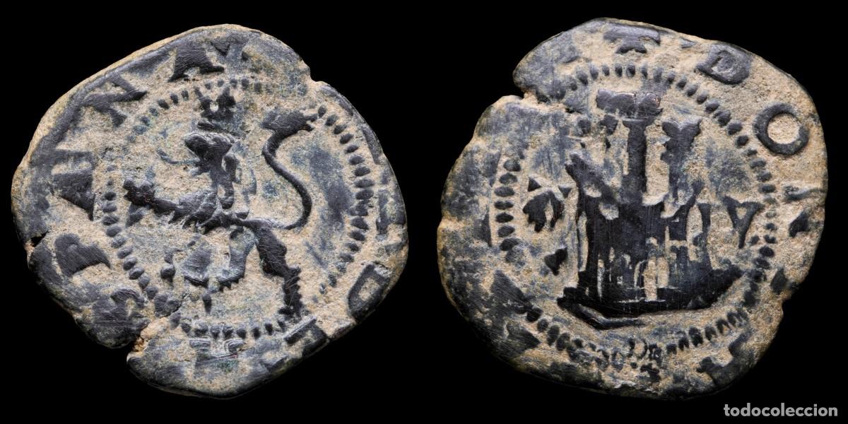 Monedas de Espa&ntilde;a: 1556-1598, 2 Maravedis Philips II, Coru&ntilde;a Mint - 22 mm / 3,18 gr.