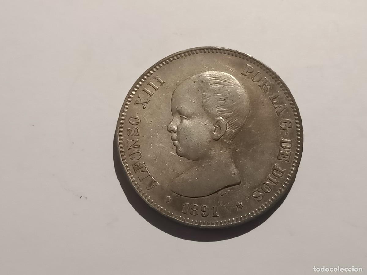 Monedas de Espa&ntilde;a: Moneda de Espa&ntilde;a. 5 pesetas 1891. PG. M. Estrellas 18 91