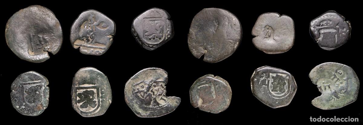 Monedas de Espa&ntilde;a: 17th-Century Spanish Copper Counterstamps (Spanish Cob), 6 Coins Lot
