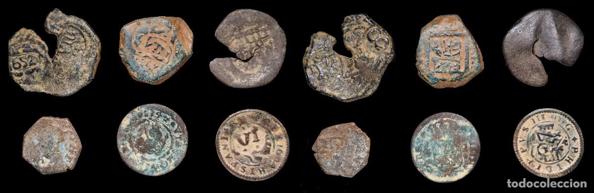 Monedas de Espa&ntilde;a: 17th-Century Spanish Copper Counterstamps (Spanish Cob), 6 Coins LotDuring the 17th century, Kings P