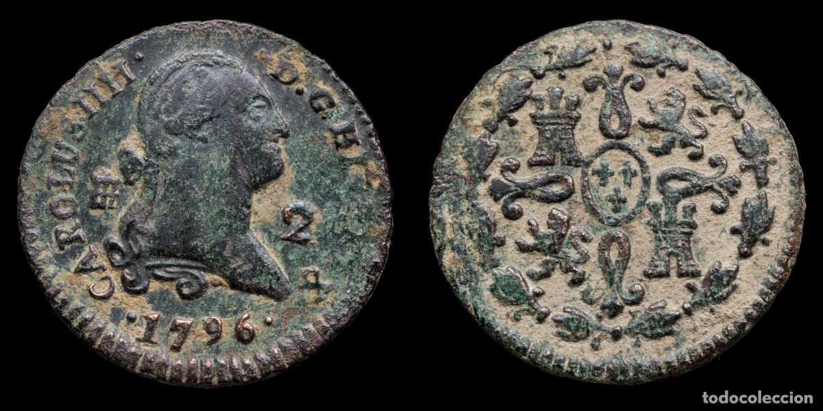 Monedas de Espa&ntilde;a: 1796, 2 Maravedis Charles IV, Segovia Mint - 19 mm / 2,16 gr.