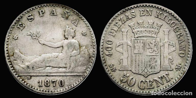 Monedas de Espa&ntilde;a: Spain Provisional Government 50 Cents1870 7-0 SNM Silver