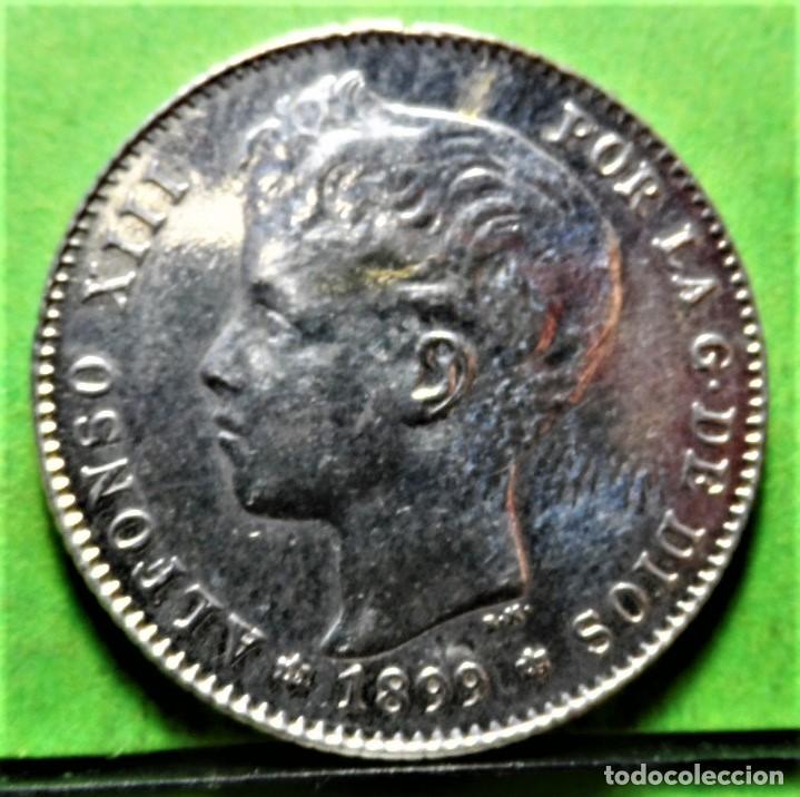 Monedas de Espa&ntilde;a: ALFONSO XIII, 1 Peseta, 1899 *18-99, Ag, punto de soldadura a las 12 h