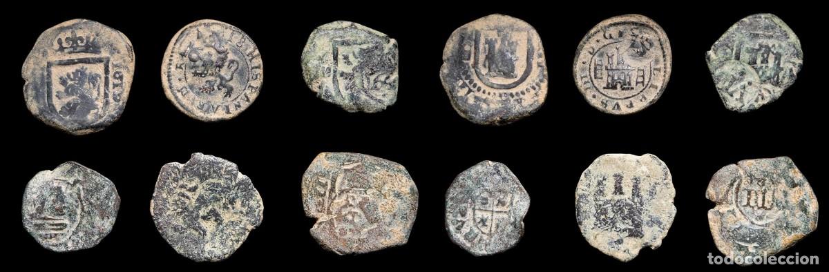 Monedas de Espa&ntilde;a: 17th-Century Spanish Copper Counterstamps (Spanish Cob), 6 Coins Lot