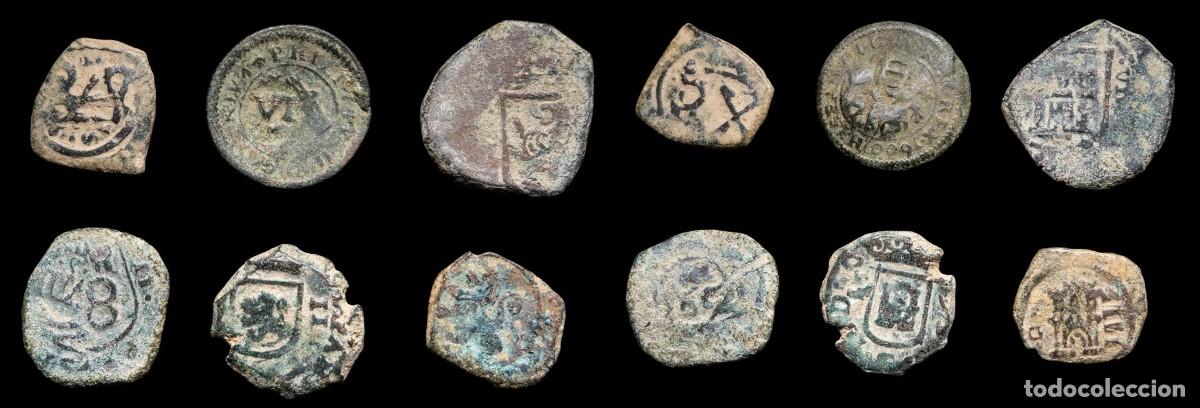 Monedas de Espa&ntilde;a: 17th-Century Spanish Copper Counterstamps (Spanish Cob), 6 Coins Lot