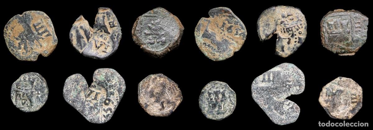 Monedas de Espa&ntilde;a: 17th-Century Spanish Copper Counterstamps (Spanish Cob), 6 Coins Lot