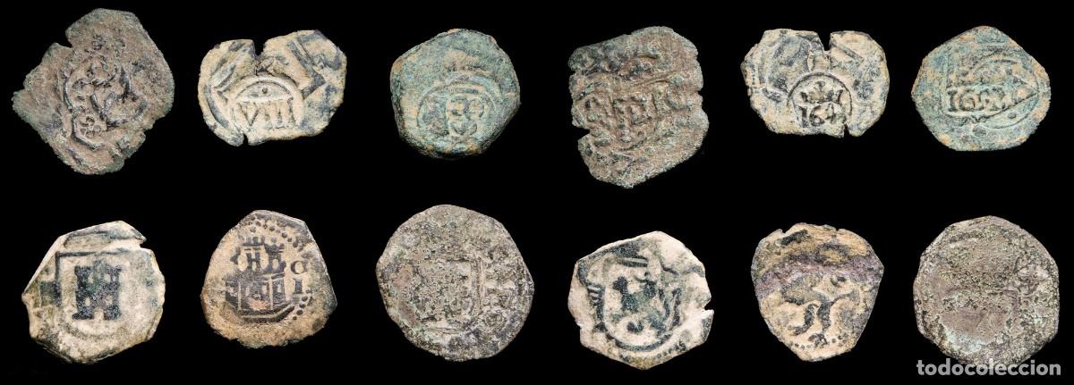 Monedas de Espa&ntilde;a: 17th-Century Spanish Copper Counterstamps (Spanish Cob), 6 Coins Lot