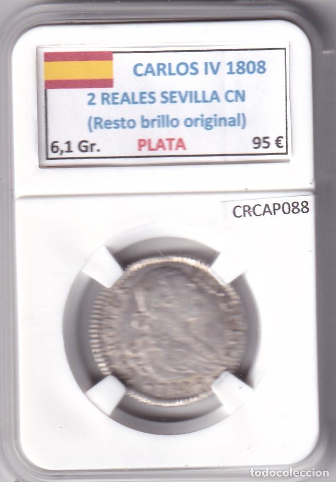Monedas de Espa&ntilde;a: CRCAP088 MONEDA ESPA&Ntilde;A CARLOS IV 2 REALES 1808 SEVILLA CN RBO PLATA