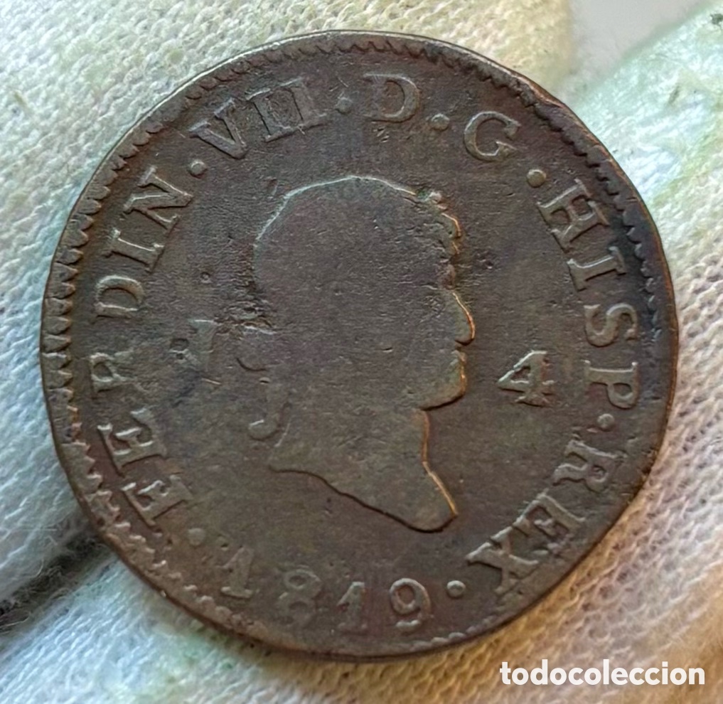 Monedas de Espa&ntilde;a: Moneda 4 Maravedis 1819 Jubia. Fernando VII