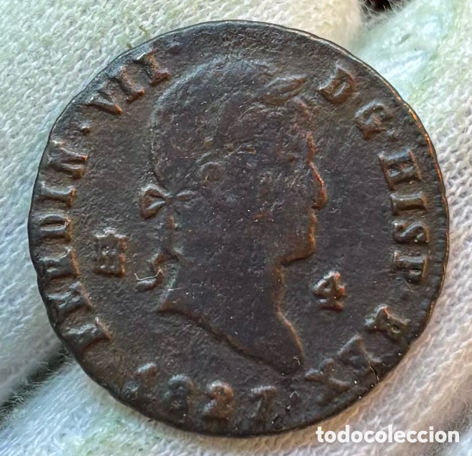 Monedas de Espa&ntilde;a: Moneda 4 Maravedis 1827 Segovia. Fernando VII
