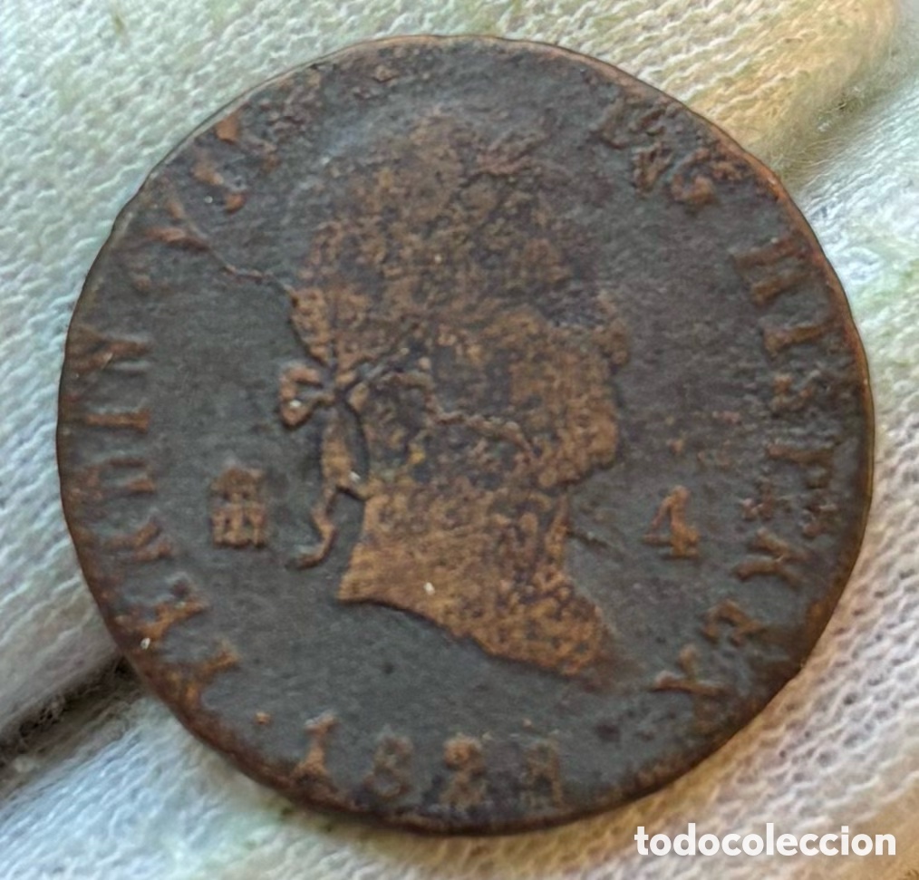 Monedas de Espa&ntilde;a: Moneda 4 Maravedis 1828 Segovia. Fernando VII