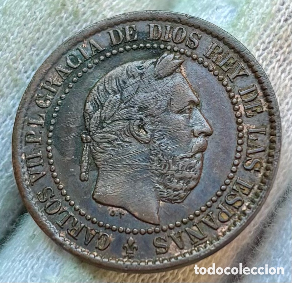 Monedas de Espa&ntilde;a: Moneda 5 Centimos de Peseta 1875. Carlos VII