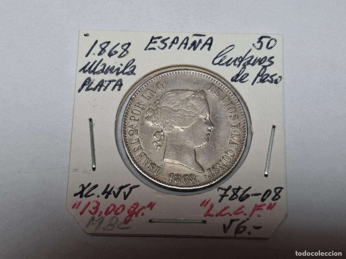 Monedas de Espa&ntilde;a: 50 CENTAVOS de PESO de PLATA de 1868 MANILA XC 455 ESPA&Ntilde;A en MBC