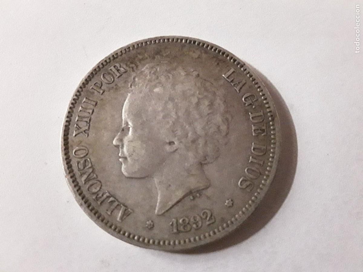Monedas de Espa&ntilde;a: ESPA&Ntilde;A - 5 PESETAS DE PLATA ALFONSO XIII A&Ntilde;O 1892*18-92. ESTRELLAS VISIBLES.