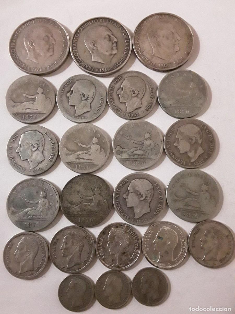 Monedas de Espa&ntilde;a: ESPA&Ntilde;A + VENEZUELA - LOTE 23 MONEDAS DE PLATA. PESO TOTAL 203,5 GRAMOS.