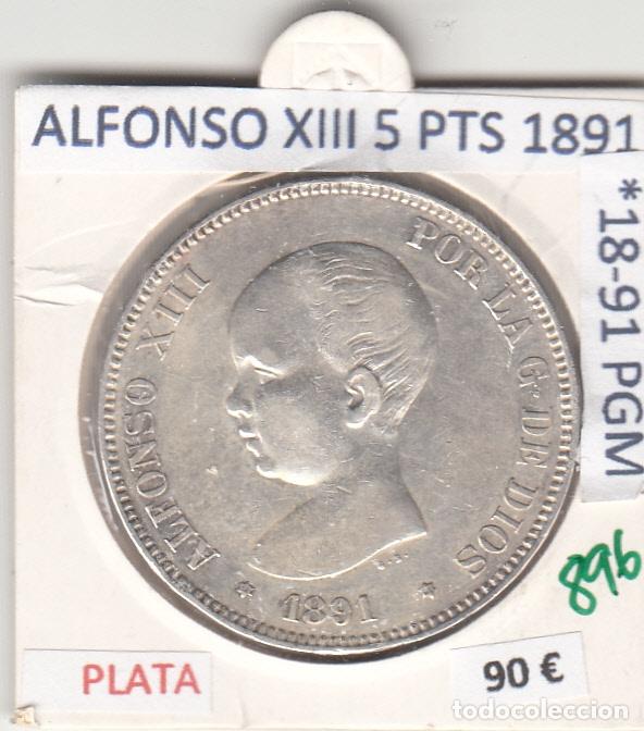 Monedas de Espa&ntilde;a: CRE0896 MONEDA ESPA&Ntilde;A ALFONSO XIII 5 PESETAS PLATA 1890 1891 PGM