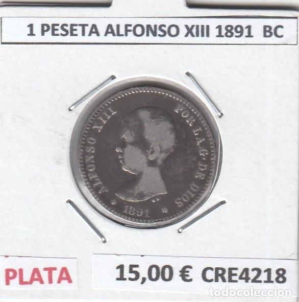Monedas de Espa&ntilde;a: CRE4218 MONEDA ESPA&Ntilde;A 1 PESETA ALFONSO XIII 1891 PLATA BC