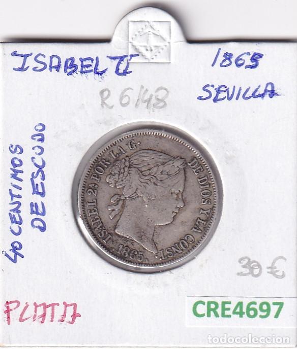 Monedas de Espa&ntilde;a: CRE4697 MONEDA ESPA&Ntilde;A ISABEL II 40 CTMOS DE ESCUDO 1865 SEVILLA PLATA