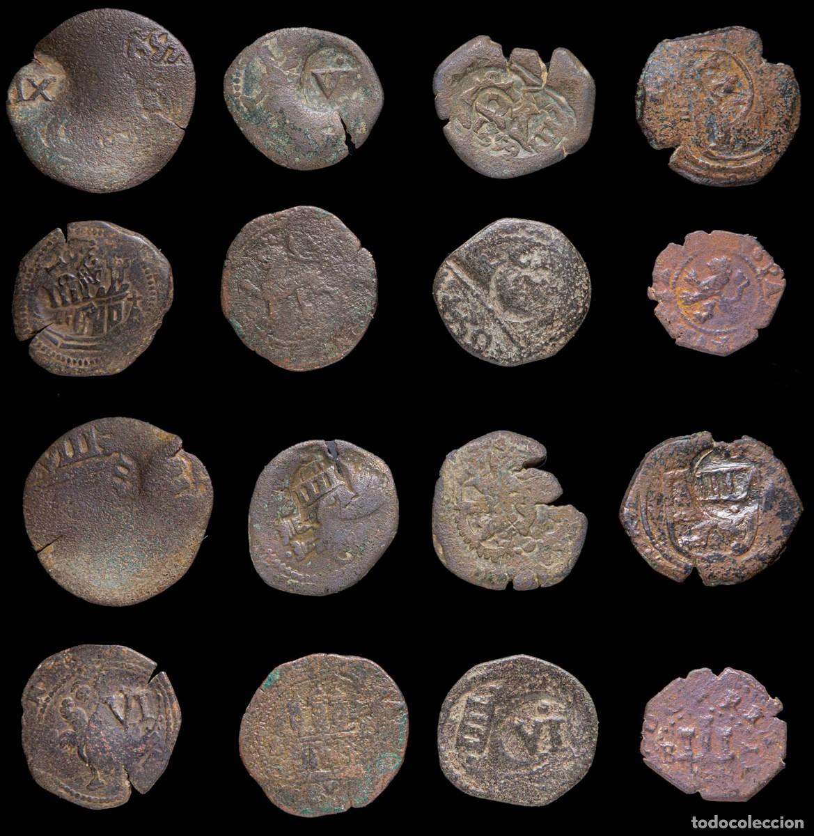 Monedas de Espa&ntilde;a: 17th-Century Spanish Copper Counterstamps (Spanish Cob), 8 Coins Lot