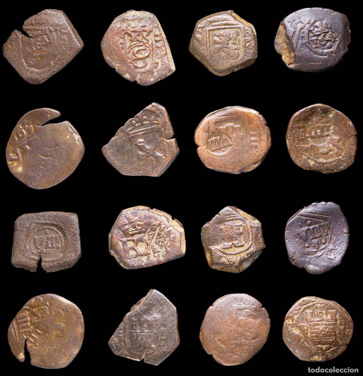 Monedas de Espa&ntilde;a: 17th-Century Spanish Copper Counterstamps (Spanish Cob), 8 Coins Lot