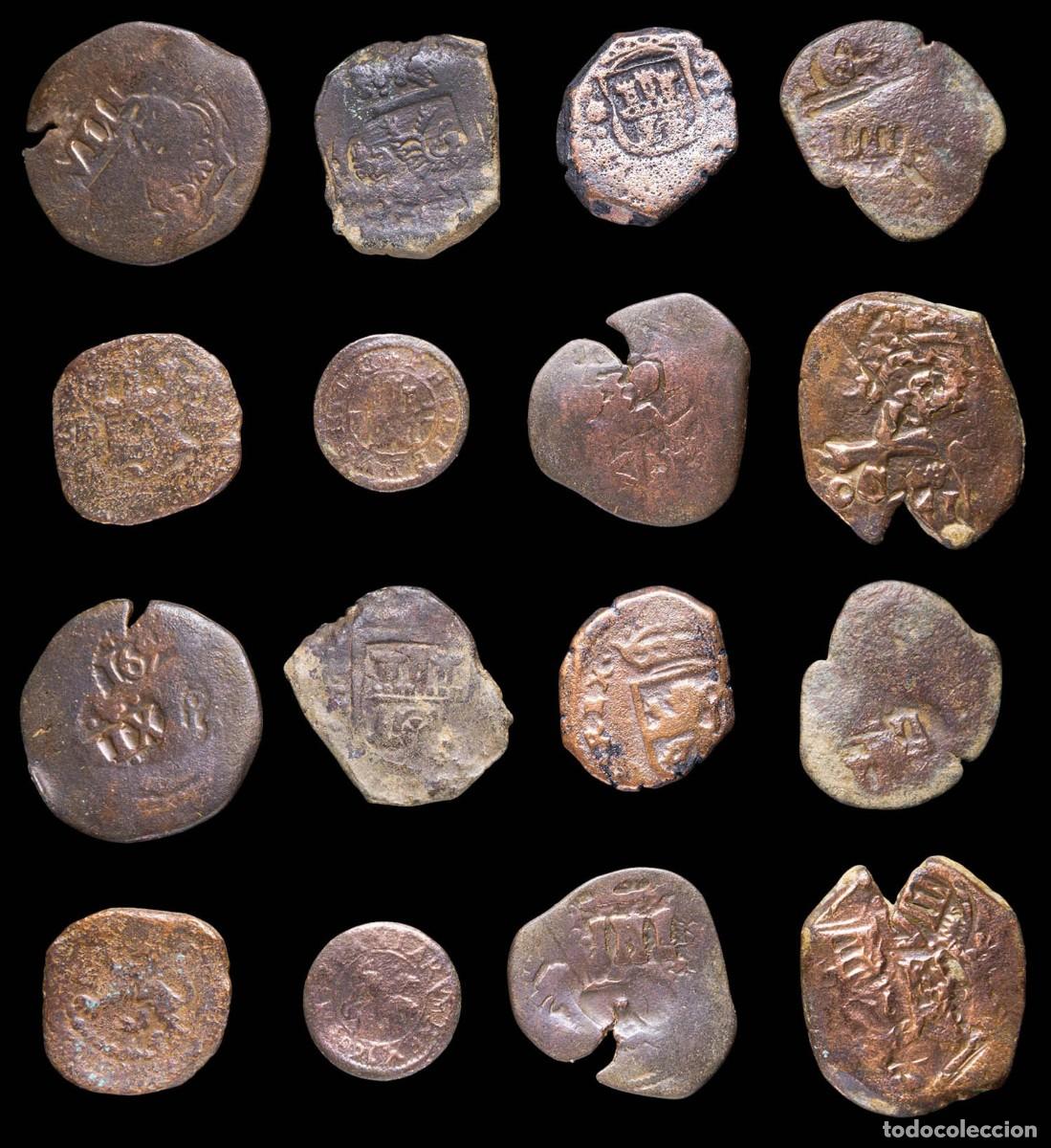 Monedas de Espa&ntilde;a: 17th-Century Spanish Copper Counterstamps (Spanish Cob), 8 Coins Lot