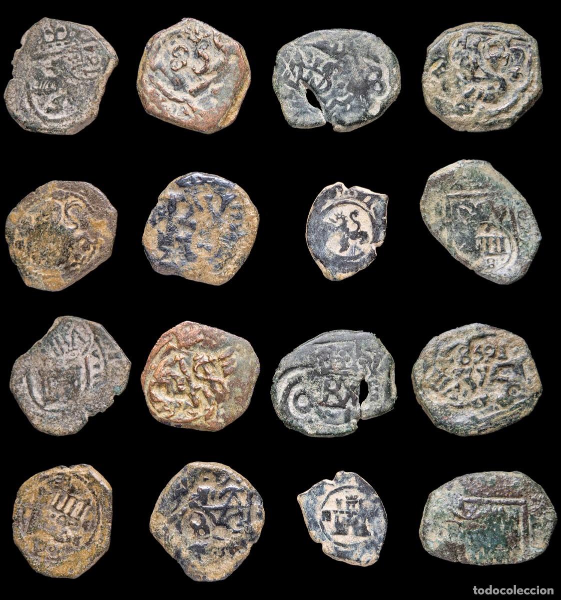 Monedas de Espa&ntilde;a: 17th-Century Spanish Copper Counterstamps (Spanish Cob), 8 Coins Lot