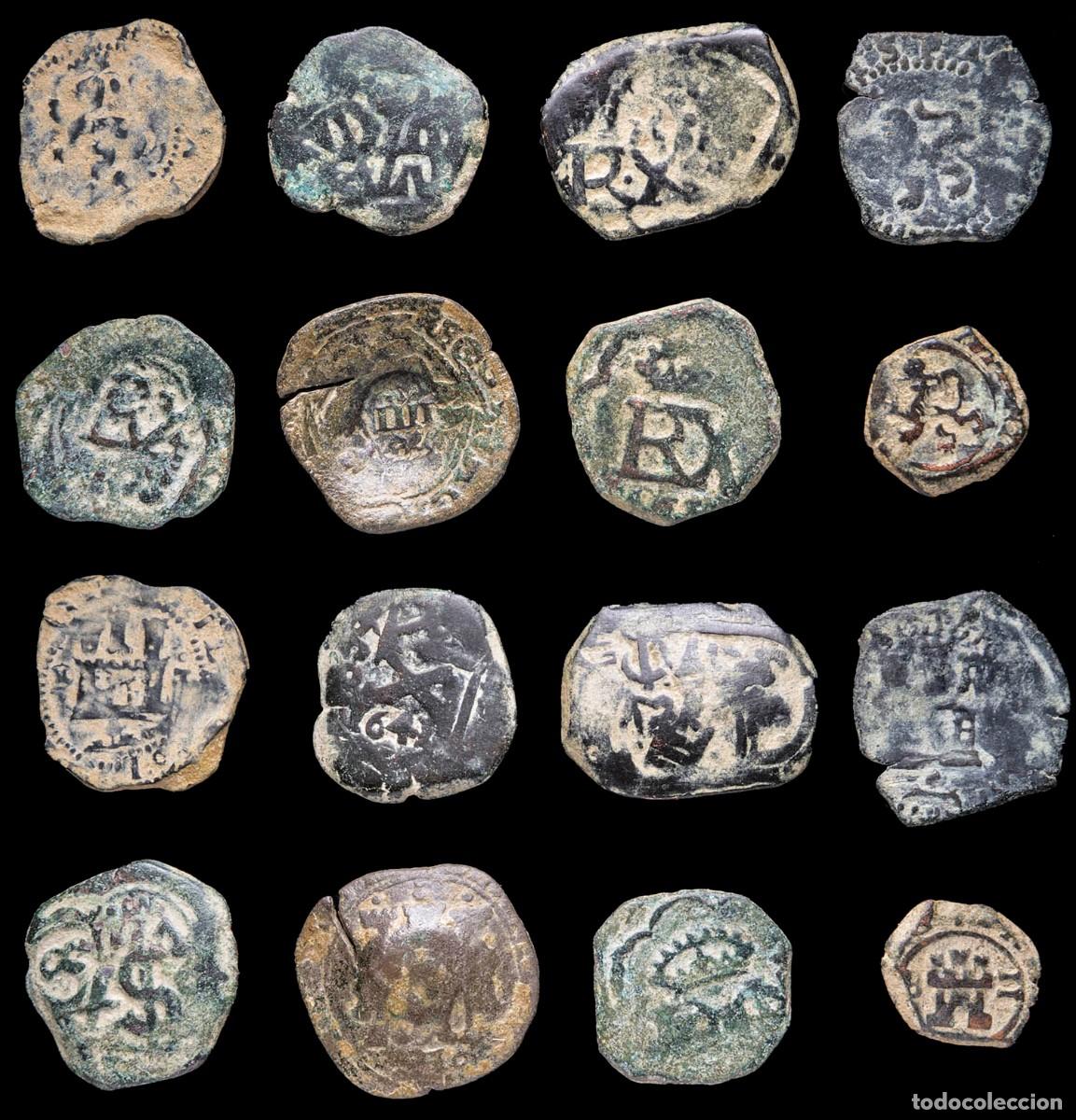 Monedas de Espa&ntilde;a: 17th-Century Spanish Copper Counterstamps (Spanish Cob), 8 Coins Lot