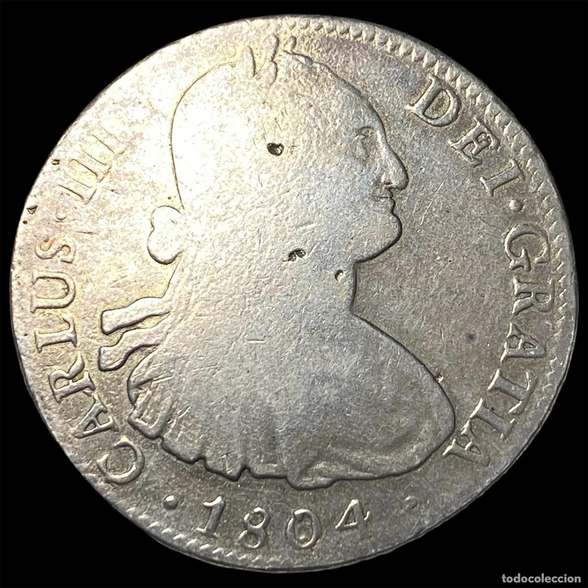 Monedas de Espa&ntilde;a: CARLOS IV - 8 REALES DE PLATA DE MEXICO - A&Ntilde;O 1804 - ERROR CARLUS - NEGOCIABLE -