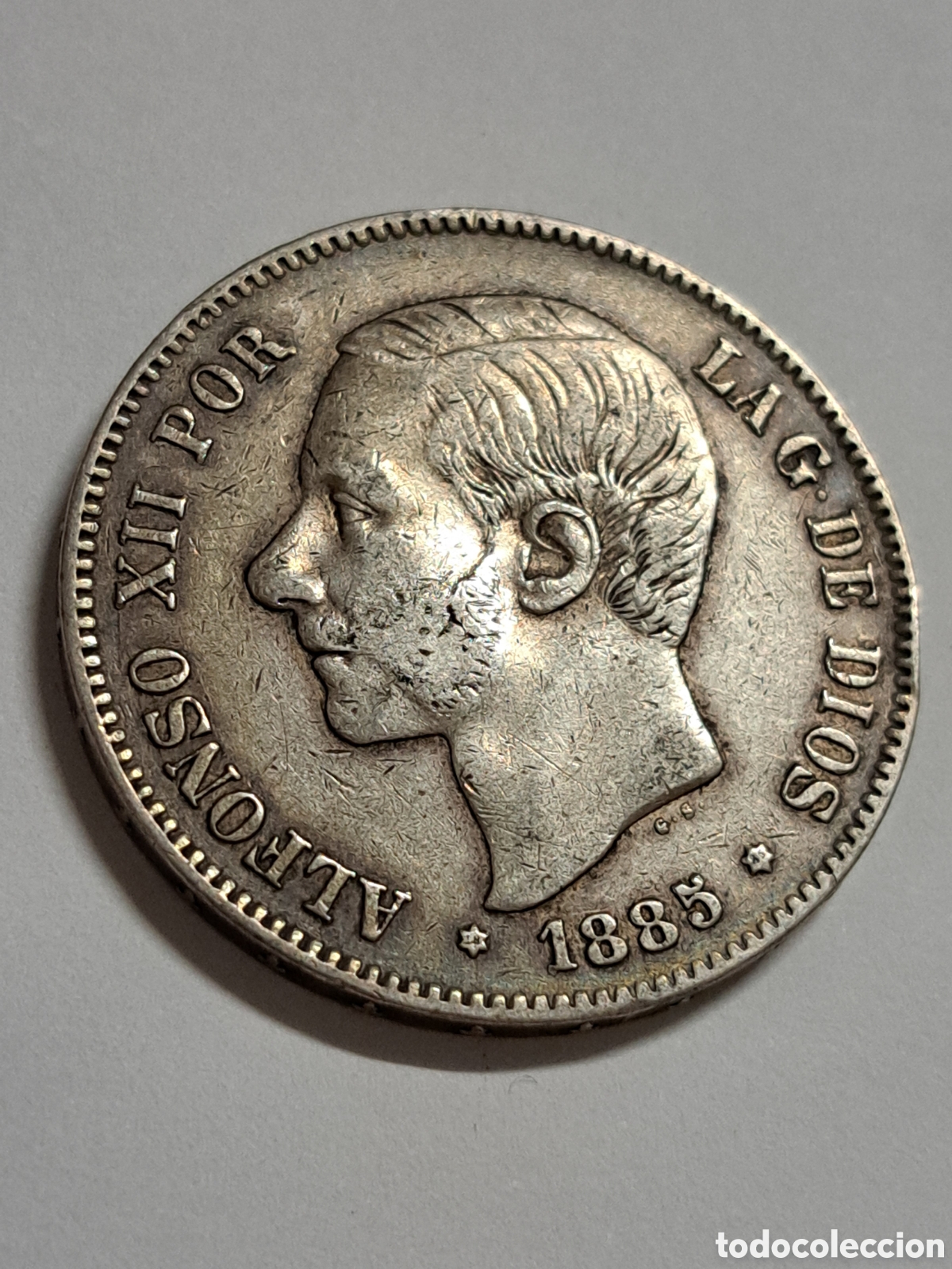 Monedas de Espa&ntilde;a: 5 pesetas de plata reinado de Alfonso XII a&ntilde;o 1885 estrellas visibles 18*85*
