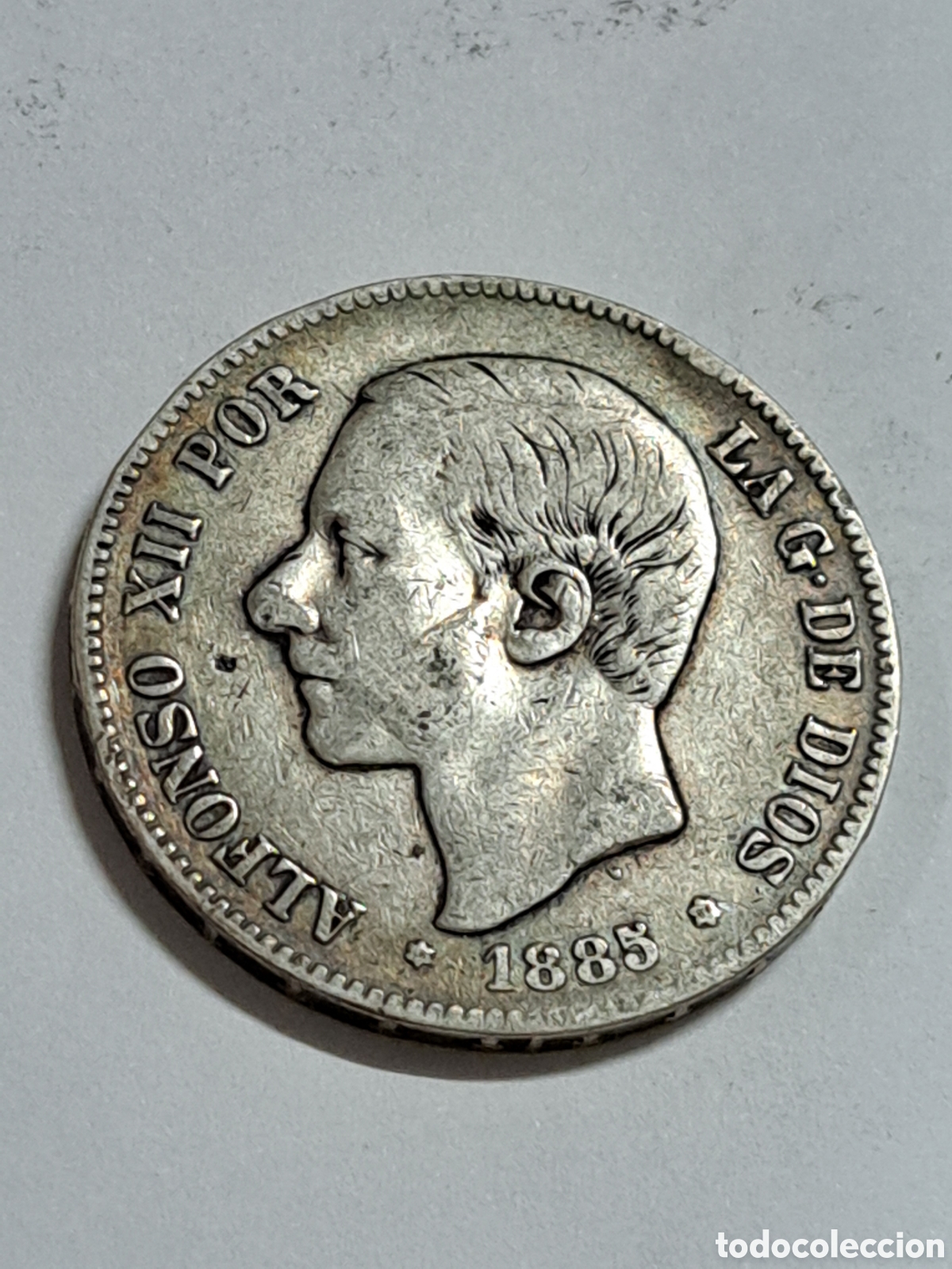 Monedas de Espa&ntilde;a: 5 pesetas de plata reinado de Alfonso XII a&ntilde;o 1885 estrellas visibles 18*86*