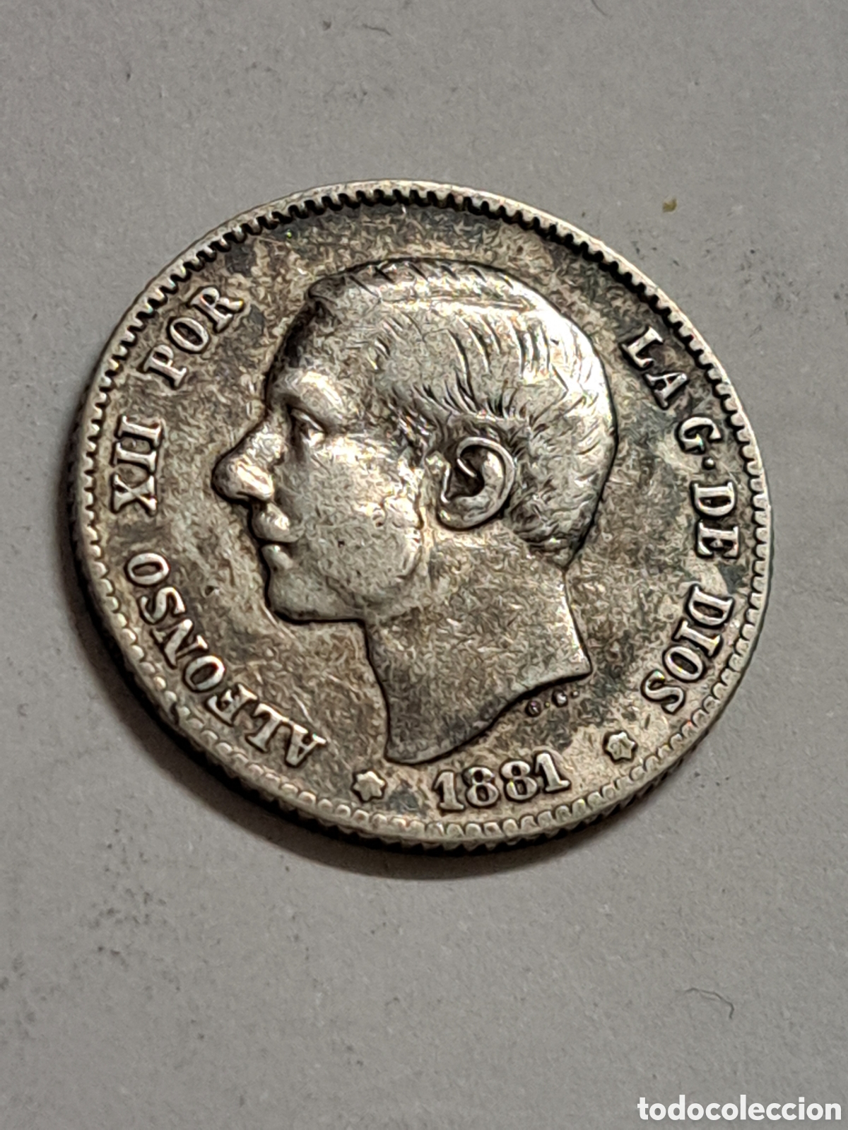 Monedas de Espa&ntilde;a: Rara peseta de plata reinado de Alfonso XII a&ntilde;o 1881 estrella 81* visible