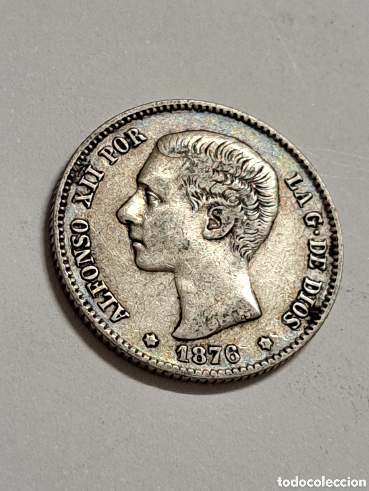 Monedas de Espa&ntilde;a: Peseta de plata reinado de Alfonso XII a&ntilde;o 1876 estrellas visibles 18*76*