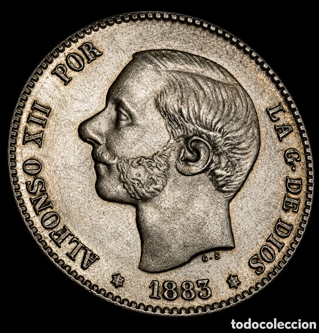 Monedas de Espa&ntilde;a: Peseta de plata Alfonso XII SIN CIRCULAR a&ntilde;o 1883 estrellas perfectas