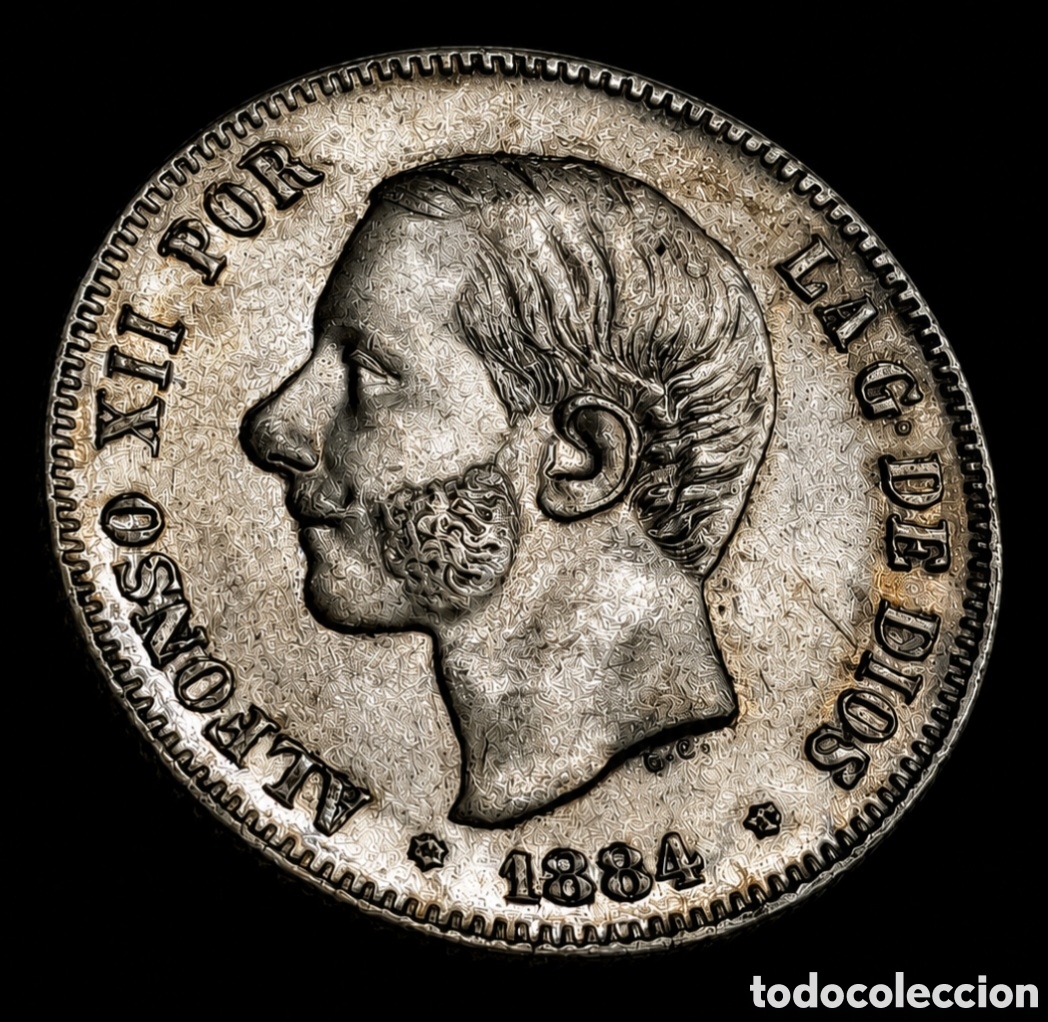 Monedas de Espa&ntilde;a: 2 pesetas de plata SIN CIRCULAR de Alfonso XII a&ntilde;o 1884 con estrellas perfectas